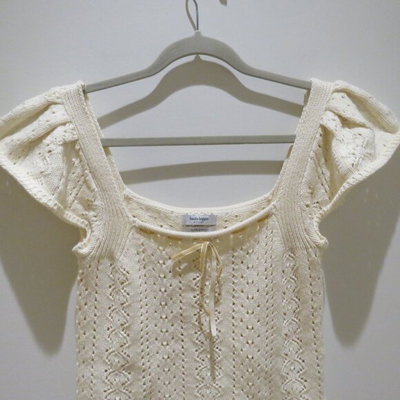 HAUTE HIPPIE Crochet Knit Milkmaid Coquette Ribbon Top Cotton Cottagecore Boho - Picture 3 of 12